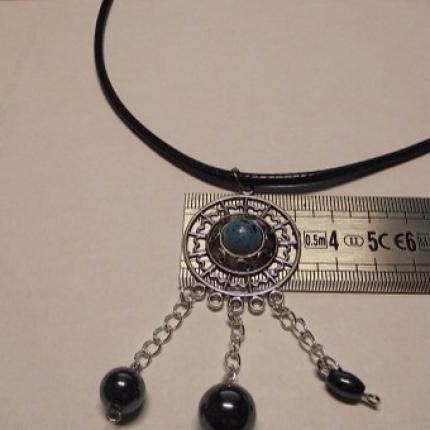 Collier cuir 53 cm- Hématite aimanté 3 taille en perle