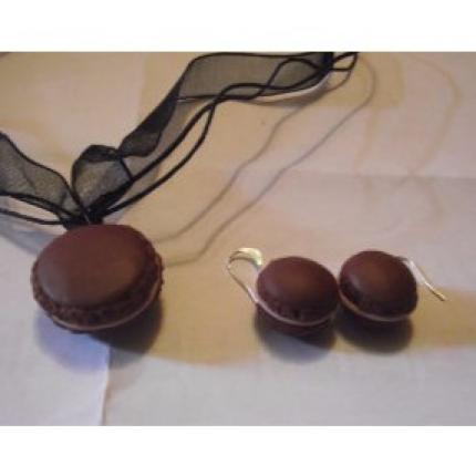 Parure collier plus boucle d oreille macaron chocolat-1