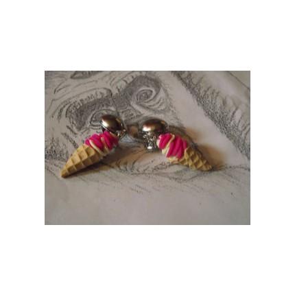 Boucle d oreille  a clip glace italienne rose-fuchsia-blanc