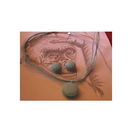 Parure collier organza bleu ciel +boucle d oreille macaron turquoise-bleu intérieur