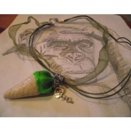 Collier organza kaki glace italienne vert clair de 4cm + cadenas coeur-clé