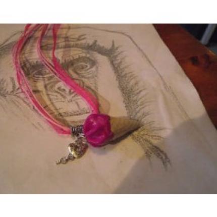 Collier organza fuchsia-rose glace italienne fuchsia de 4cm + cadenas coeur-clé