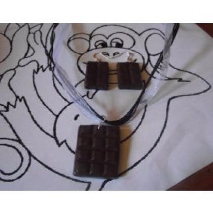 Parure collier organza noir blanc tablette chocolat foncer-boucle d oreille tablette chocolat foncer