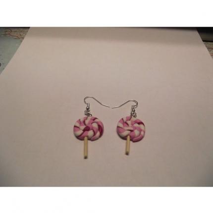 Boucle d oreille - sucette foraine-blanc-rose-violet