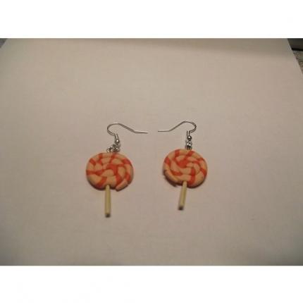 Boucle d oreille - sucette foraine-orange foncer-orange clair