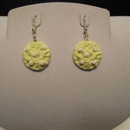 Boucle d oreille cookies-jaune claire-point blanc